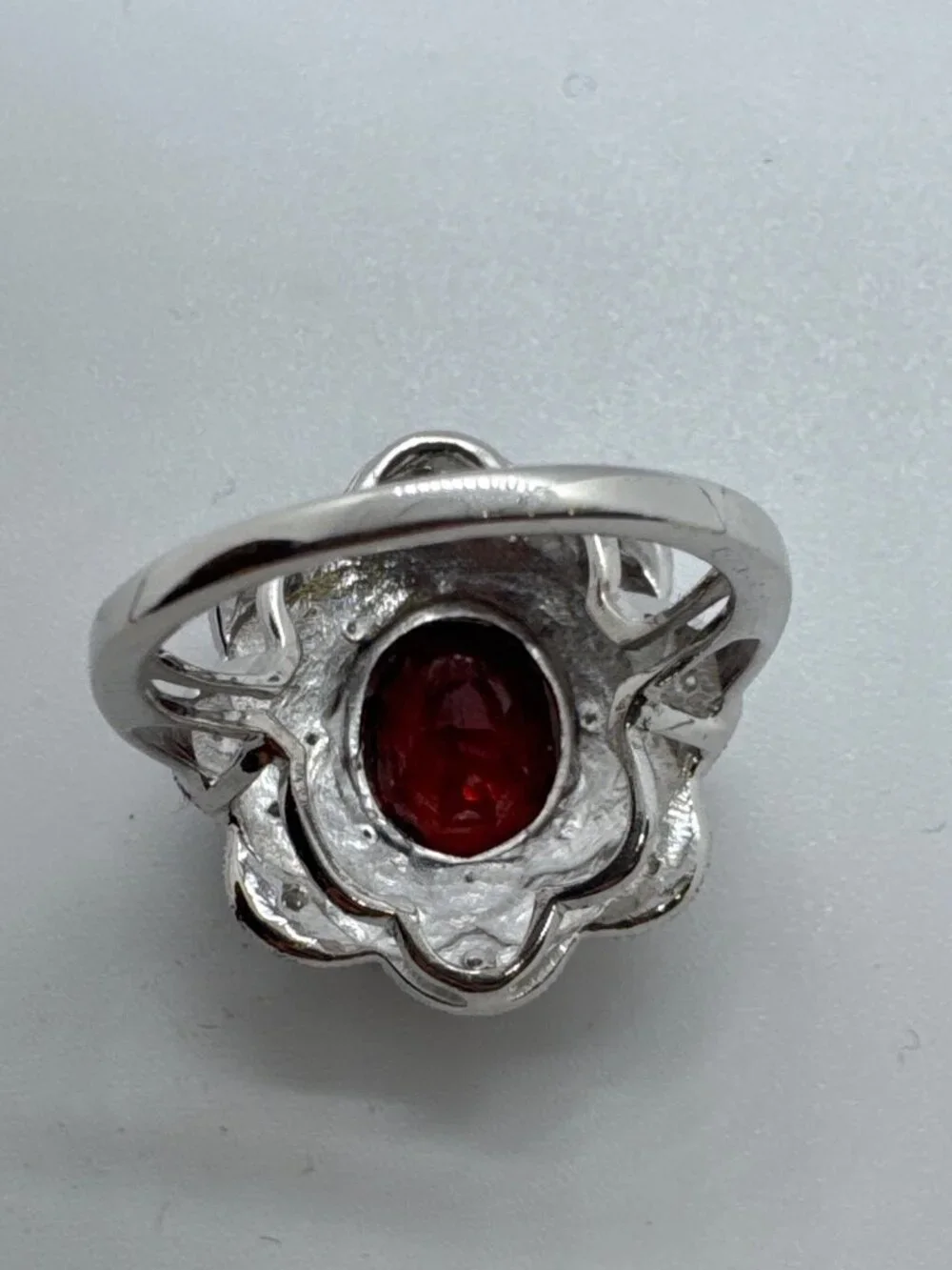 Sterling Silver Garnet Type Ring 925 India Floral Halo Cocktail Size 8 Romantic